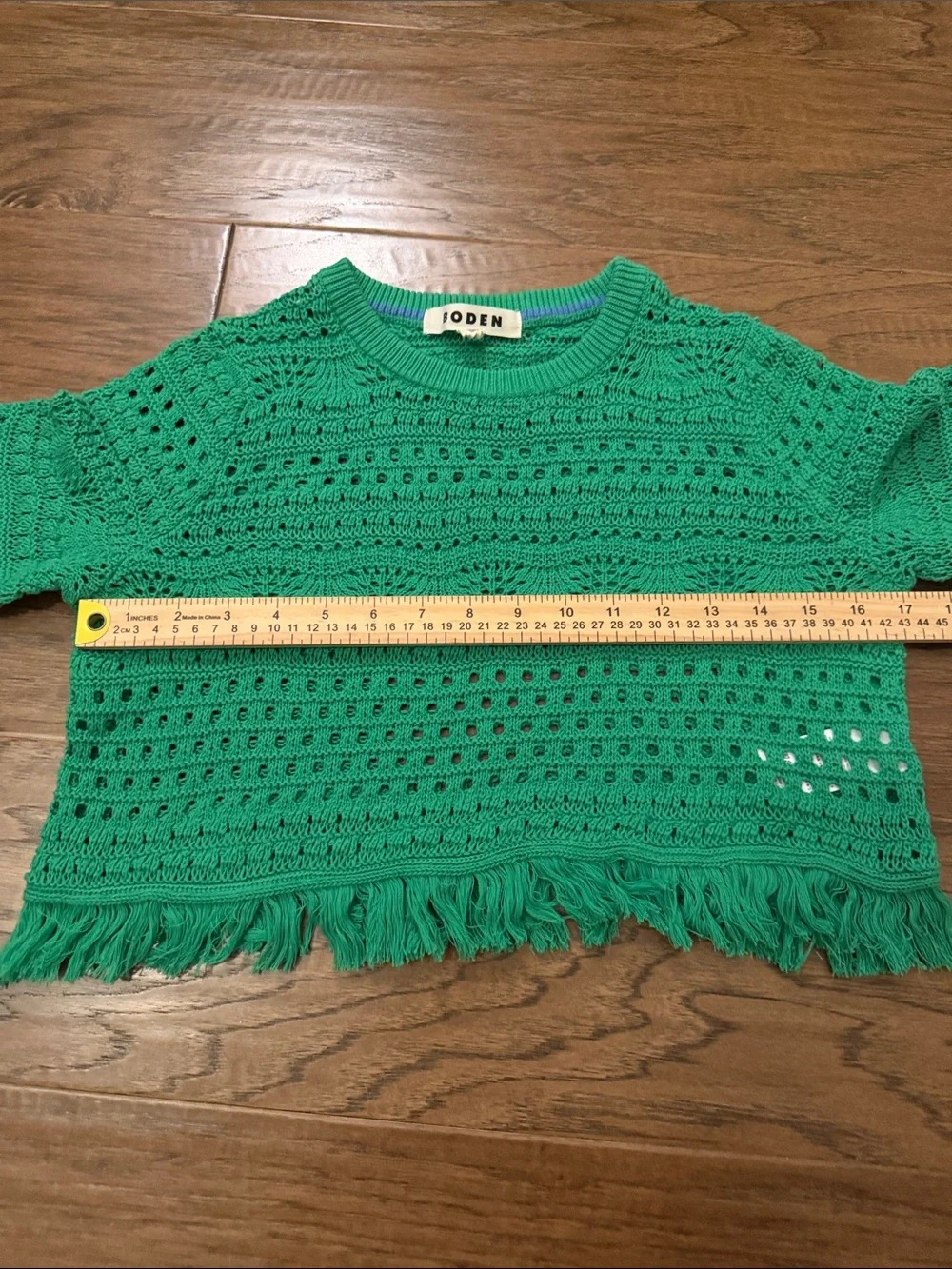 Boden Women’s S Kelly Green Crochet Fringe trim Crop Top
